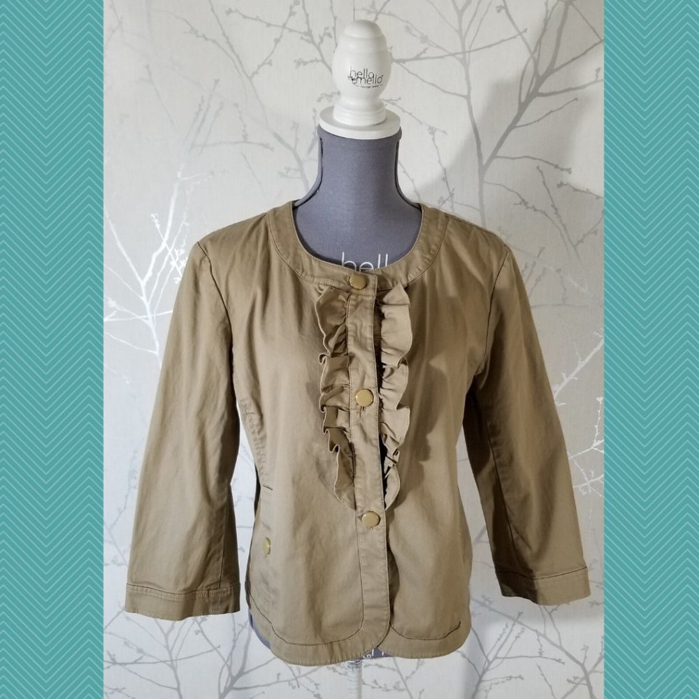 Talbots Tan Ruffle Front Boxy Fit Jacket